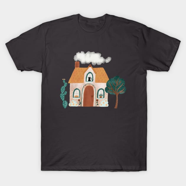 Cozy Cottage Scene T-Shirt by tangerinetane